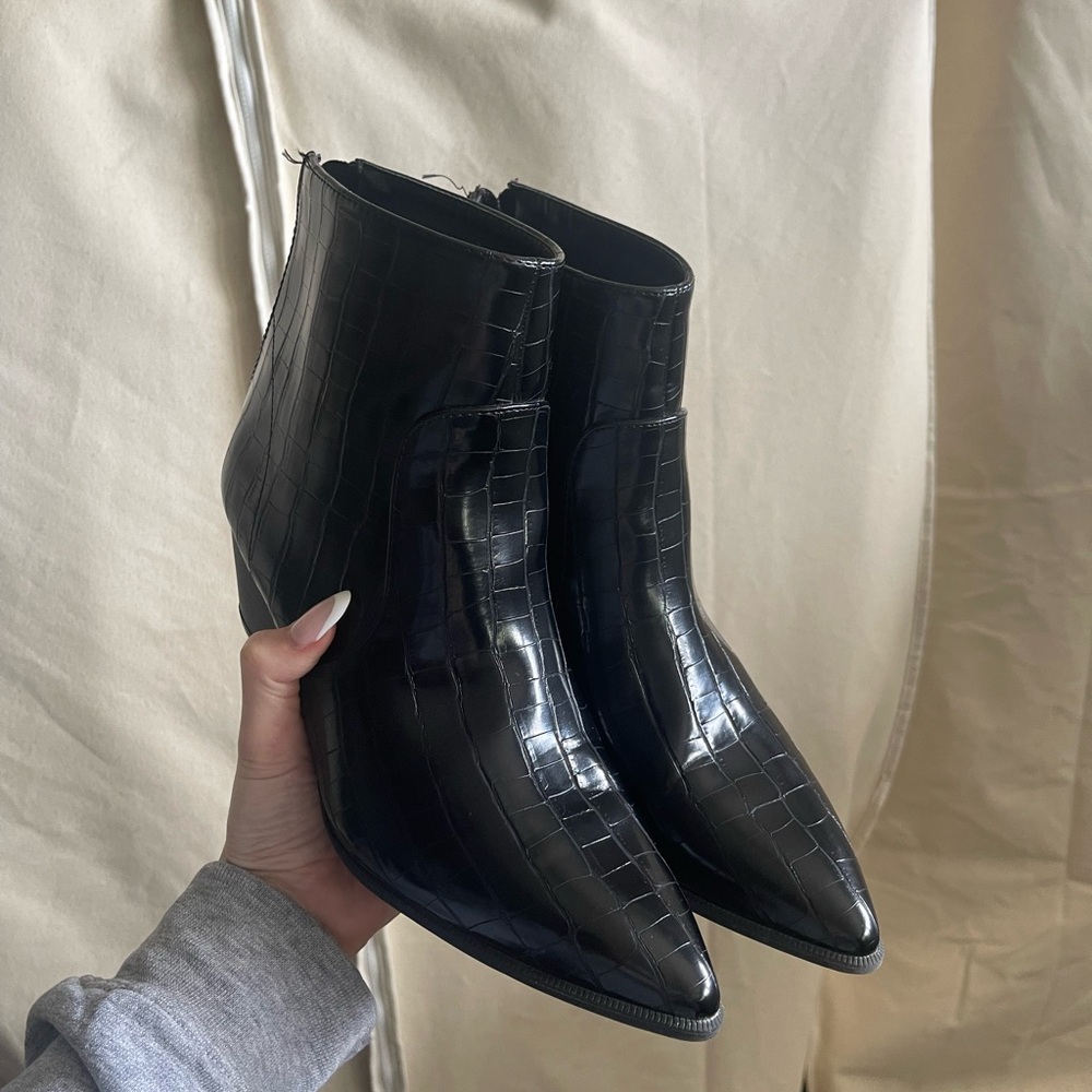 Black Faux Croc Booties